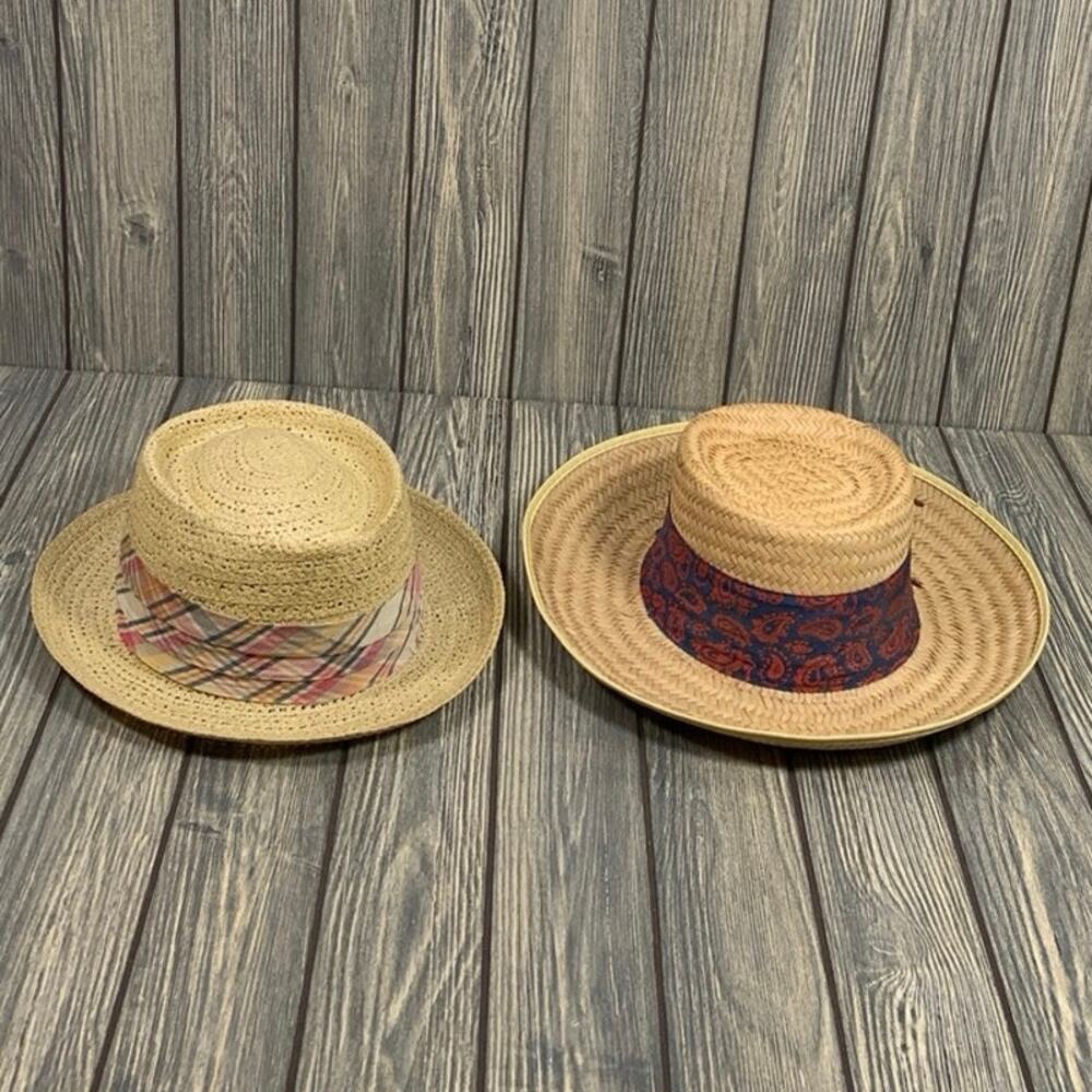 Vintage Straw Hats Lot of 2‎ Fedora Cabana Beach Panama Plantation Distinguished